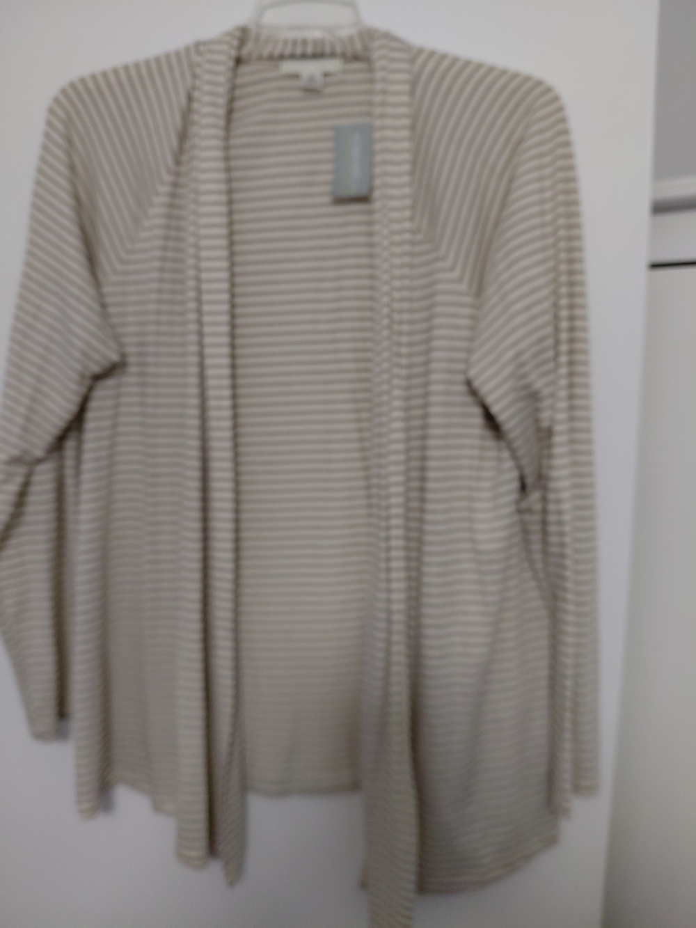 Forever 21 Beige and White Striped Open-Front Cardigan